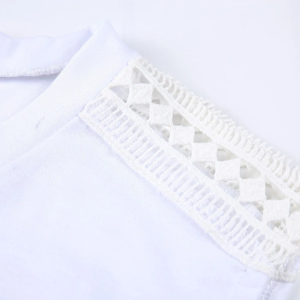 

Summer Female Blouse WoMen Sexy Lace Stitching Solid V-Neck Sleeveless Vest White Shirt Blouse Female Tunic Shirt Blusas