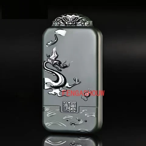 Двусторонняя подвеска из натурального нефрита с гравировкой дракона и феникса |