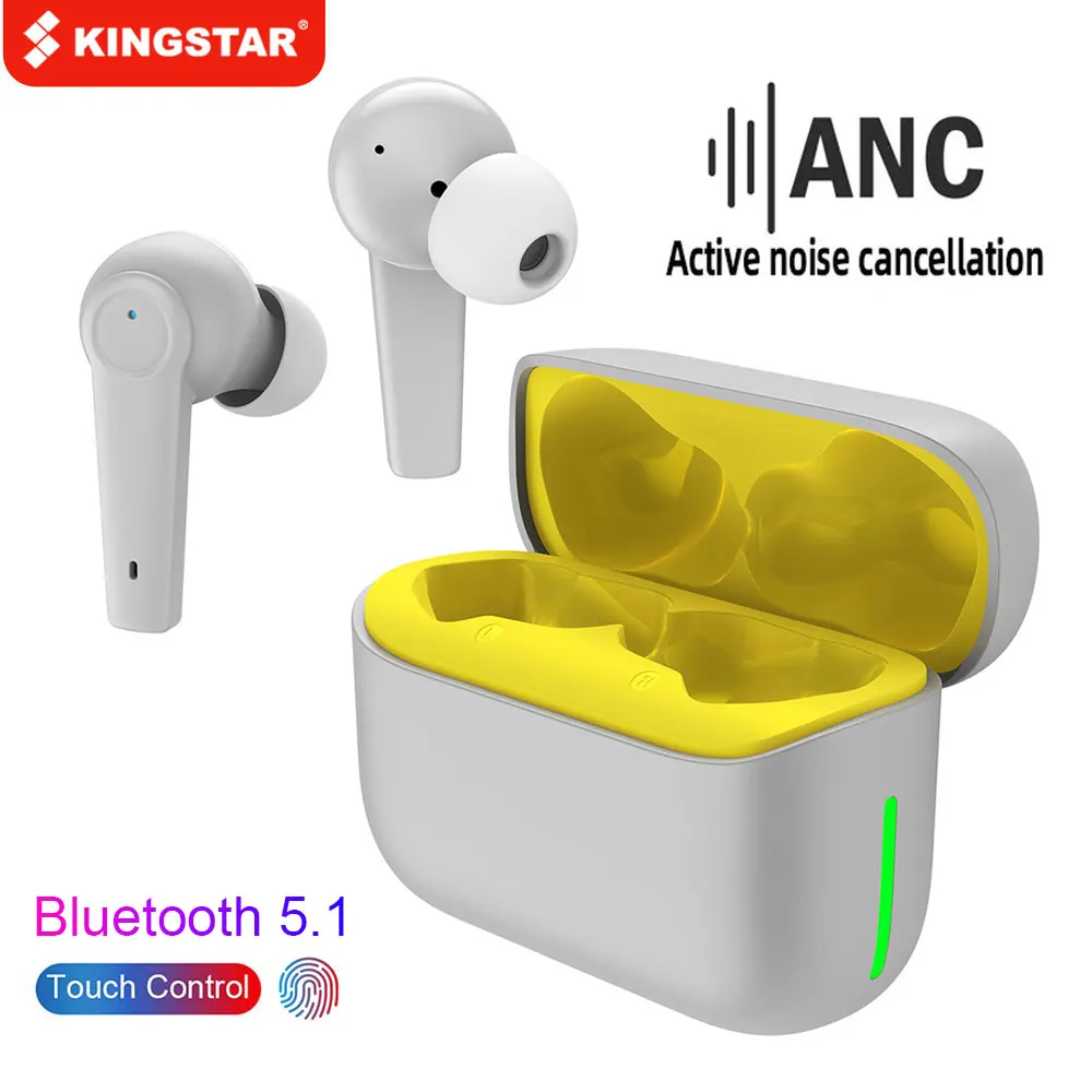 

KINGSTAR TWS ANC Wireless Bluetooth 5.1 Earphone Active Noise Cancelling Hi-Fi Headphones Touch Control Gaming Headset Earbuds