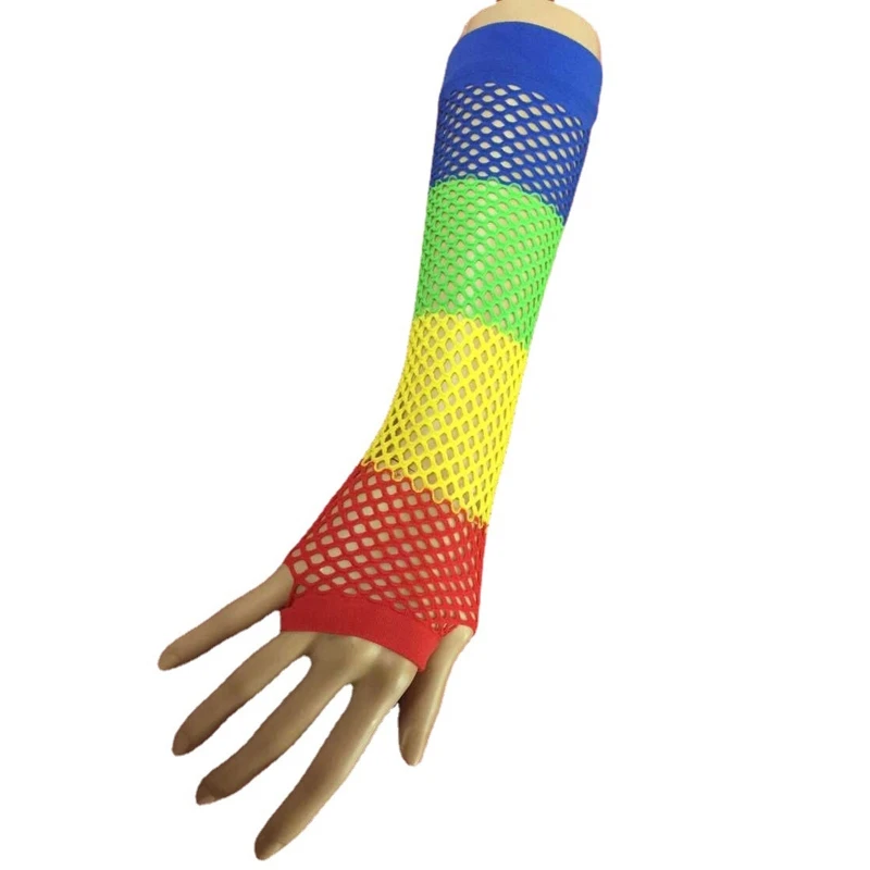 

85WB Fingerless Fishnet Glove Wrist Length Long Gloves Cosplay Props Mesh Costume