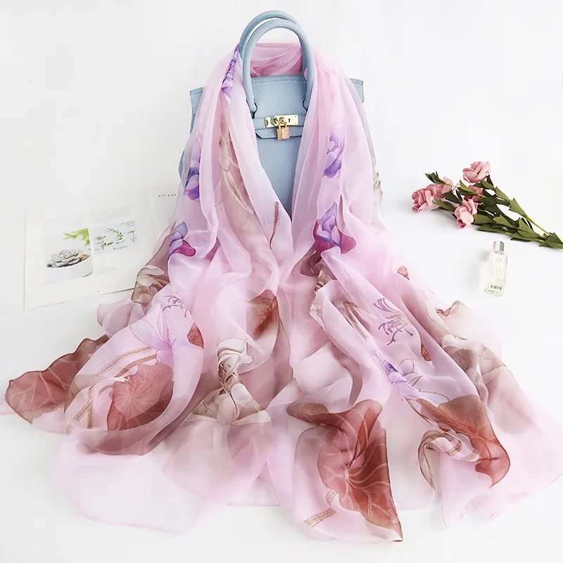 Весна 2020 новый корейский женский шелковый шарф с цветочным принтом летний