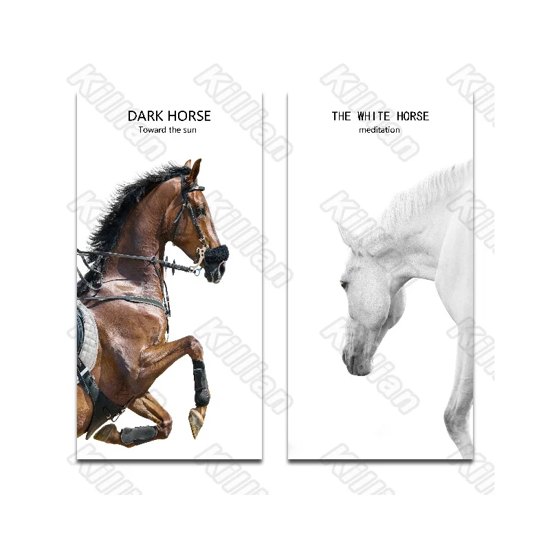 

Realistic Style Animal Paintings Murals of White and Dark Horses Used To Decorate The Wallpaper of The Living Room and Bedroom