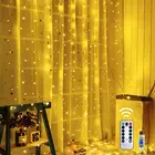 Светодиодная гирсветильник да-занавеска на окна, Рождество, свадьба, день рождения, для дома, сада, спальни, сказочные украшения для стены, теплый белый свет