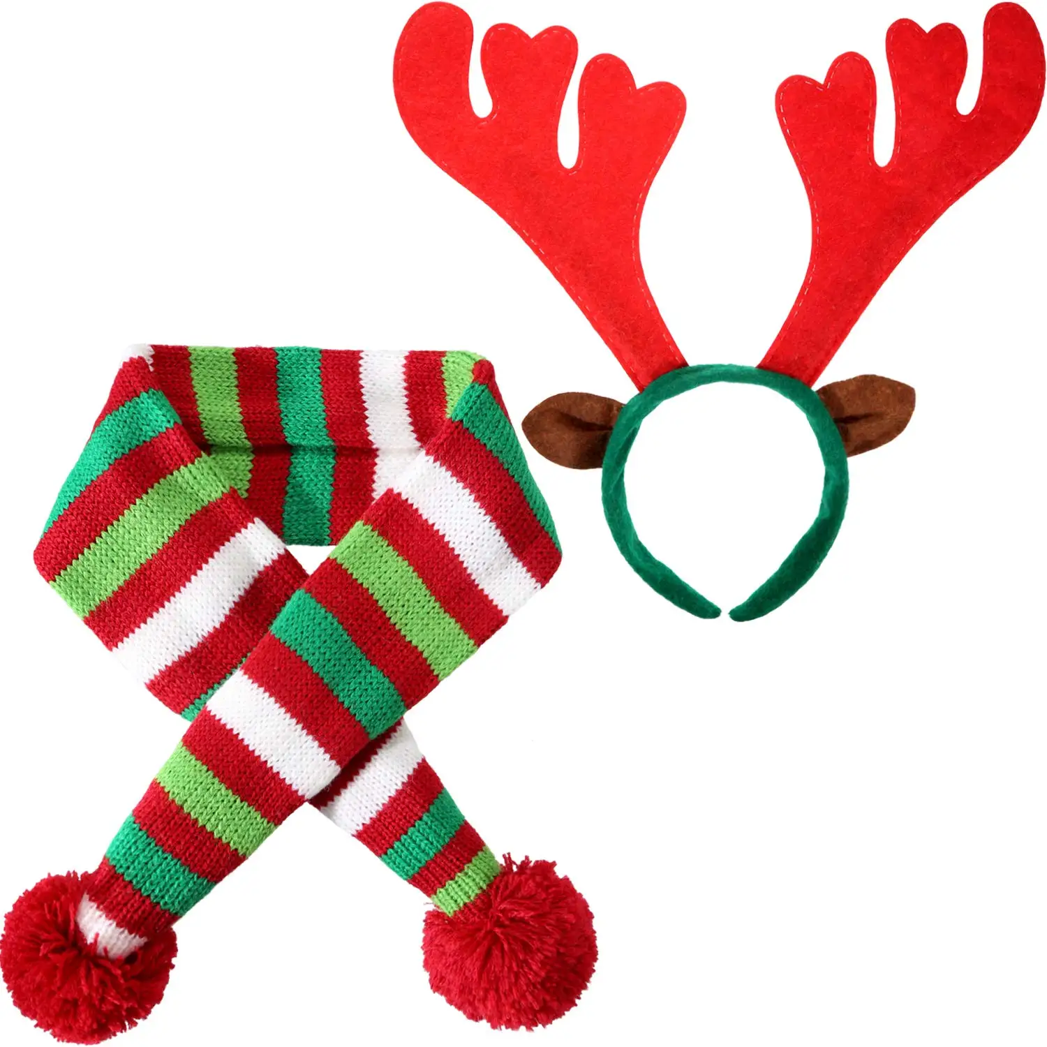 Вязаный рождественский шарф для домашних животных зимний полосатый олень обруч