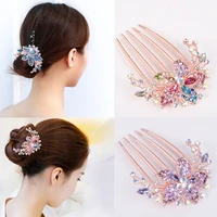 new female colorful flower hollow hair accessories fashion rhinestone headwear alloy diamond five tooth comb