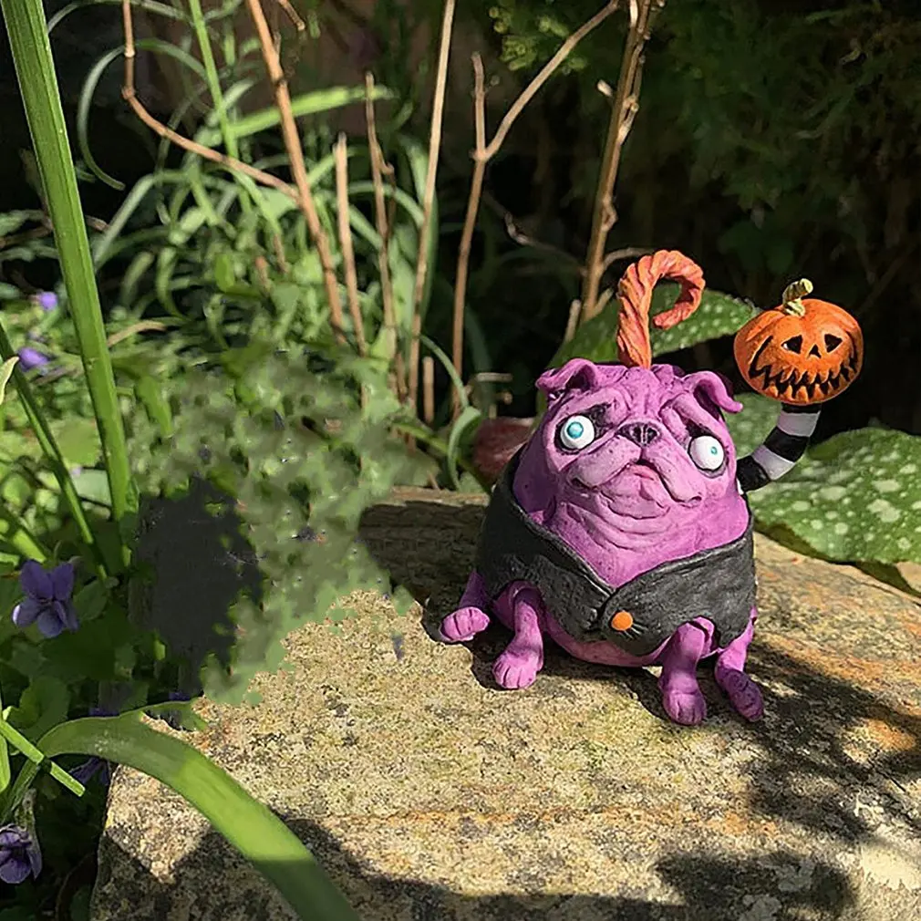 Симпатичная Fgert Хэллоуин Сидящая статуя мопса рождественское животное