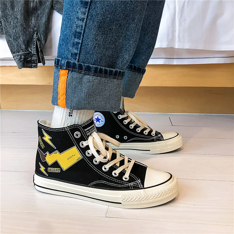 Кеды Pikachu мужские с молнией модные высокие кроссовки мультяшный рисунок черные |