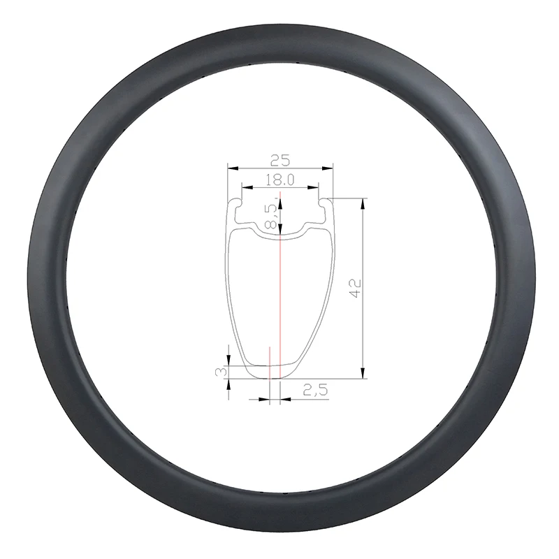 

385g Light 700C 42mmAsymmetrical clincher tubeless carbon rim 25mm U shape 20h 24h 28h 32h 36h 700c road disc bike wheel circle