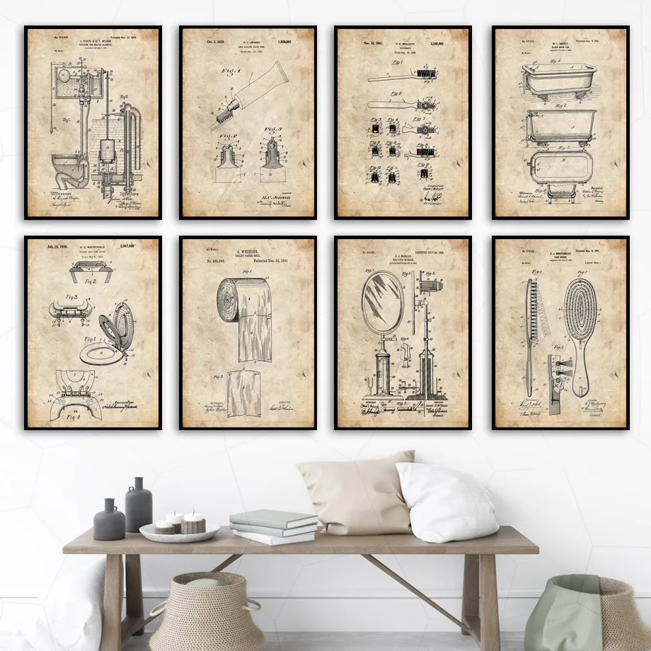 

Industrial Style Barbershop Patent Blueprint Toilet Pictures Wall Art Canvas Painting Bathroom Decor Nordic Posters And Prints