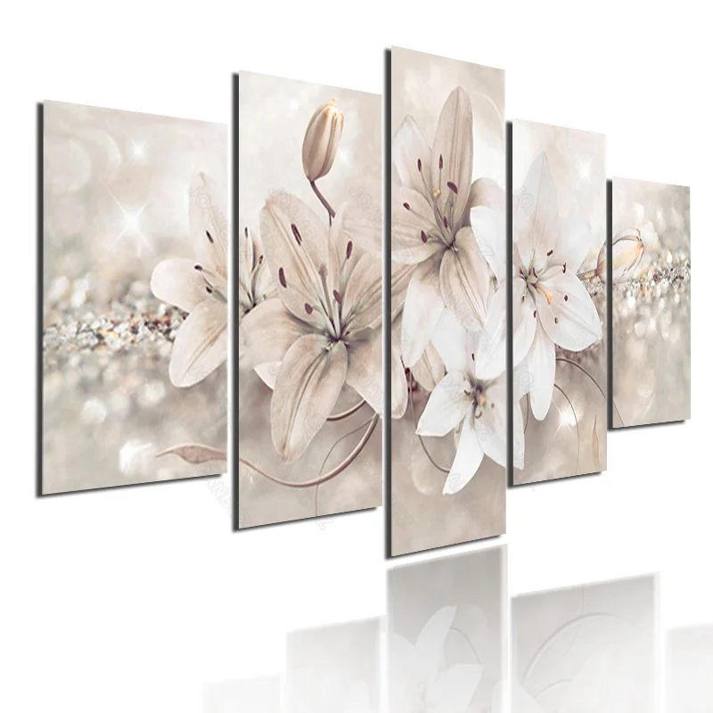

Modern style canvas material decoration painted tile white flowers purple stamen pattern background poster living room furniture