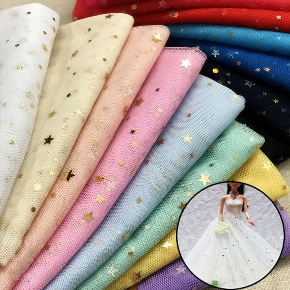 50 см * 150 Тюлевая ткань для кукол своими руками одежда блестящая Звезда Сетка