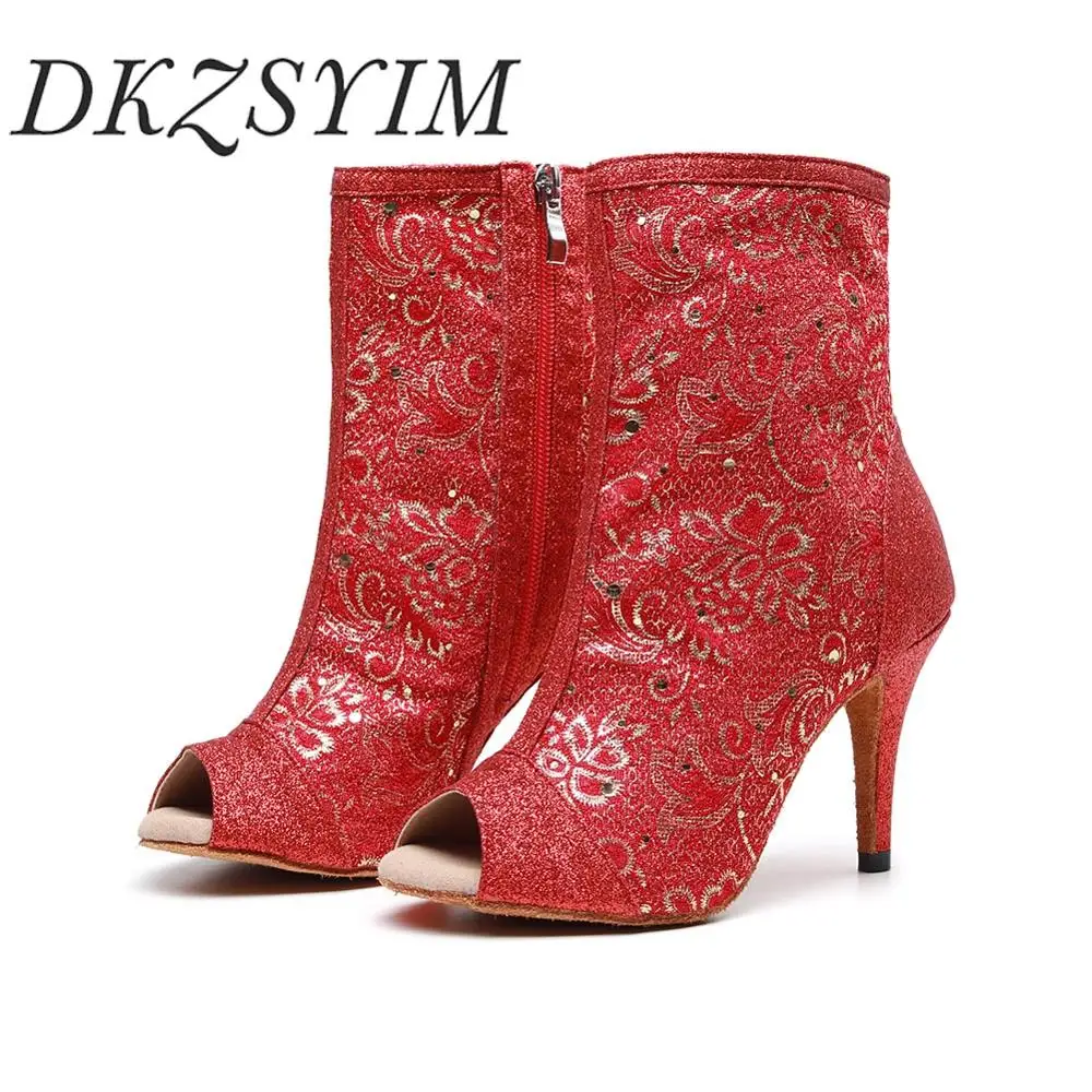 DKZSYIM/красная женская обувь для латинских танцев Обувь бальных Сальса/танго