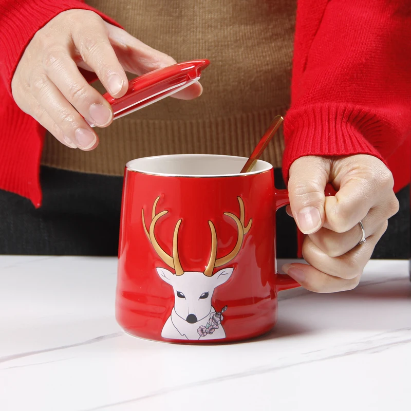 Керамическая кофейная чашка с узором в виде оленя золотыми краями кружка чашки