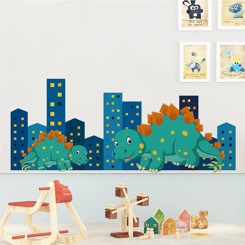 Мультяшные наклейки на стену с динозавром для украшения дома детской комнаты