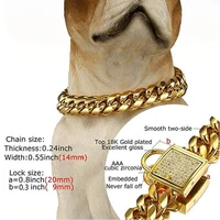 14mm dog collar gold color stainless steel pet chain necklace pet supplies canoidea rhinestone lock high polished 1024inch