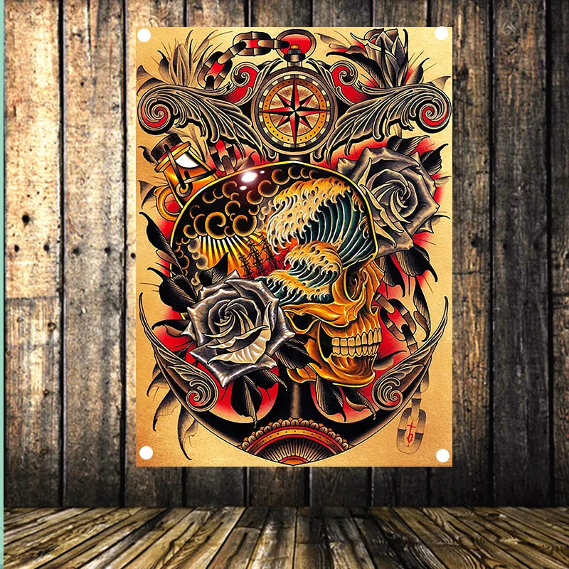 Классическая Старая школа тату узор Ностальгический ретро Баннер Висячие