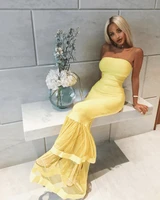 sexy backless long yellow prom dresses 2022 strapless fitted sheath slim formal lady party gowns for women pageant gala