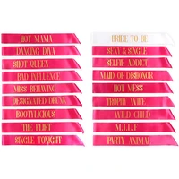 funny wedding party bride to be team bride tribe satin sash set hot pink bridal shower bachelorette party game decoration ideas