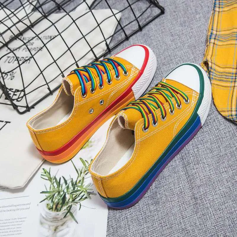 Женские парусиновые туфли Rainbow Новинка корейские повседневные сетчатые красные