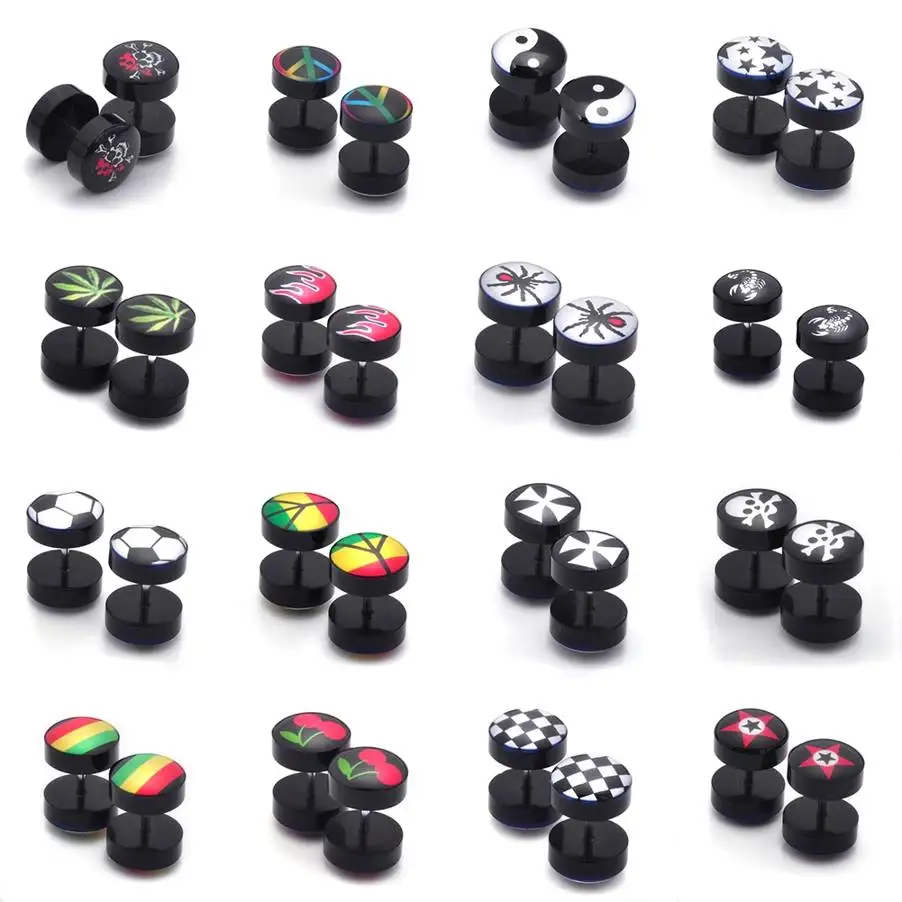 10 шт. плоские и круглые серьги-гвоздики в стиле панк-рок | Украшения аксессуары