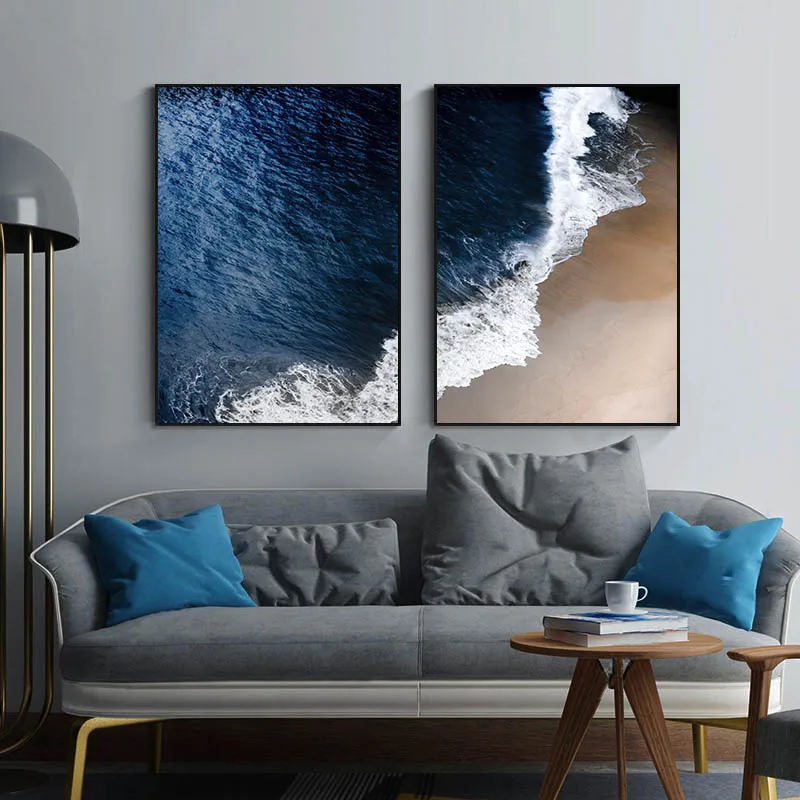 

Dark Blue Ocean Beach Waves Seascape Wall Art Nordic Canvas Painting Landscape Posters and Prints Modern Picture Home Decoration