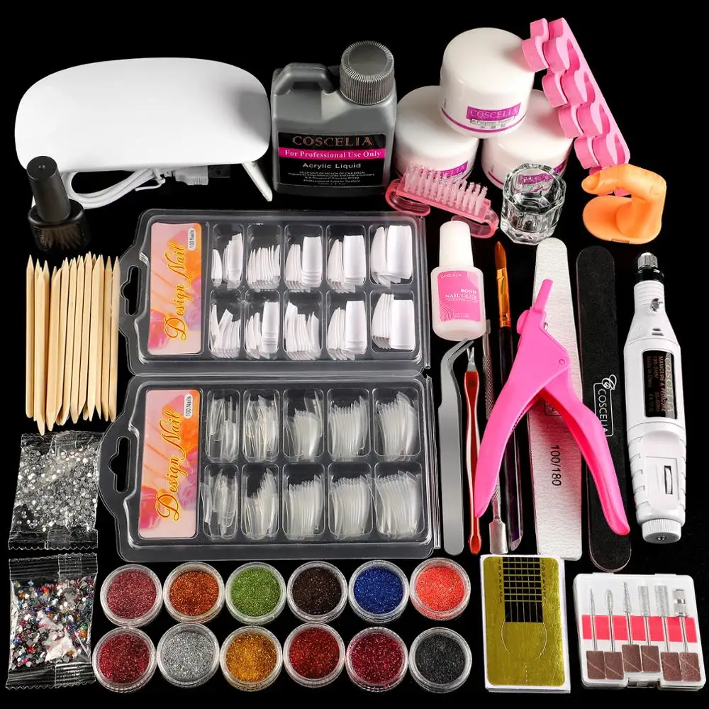 

COSCELIA Acrylic Nail Kits Nail Extension Kits With Polisher All For Manicure Nail Art Decorations Nail Kit Professional Sets