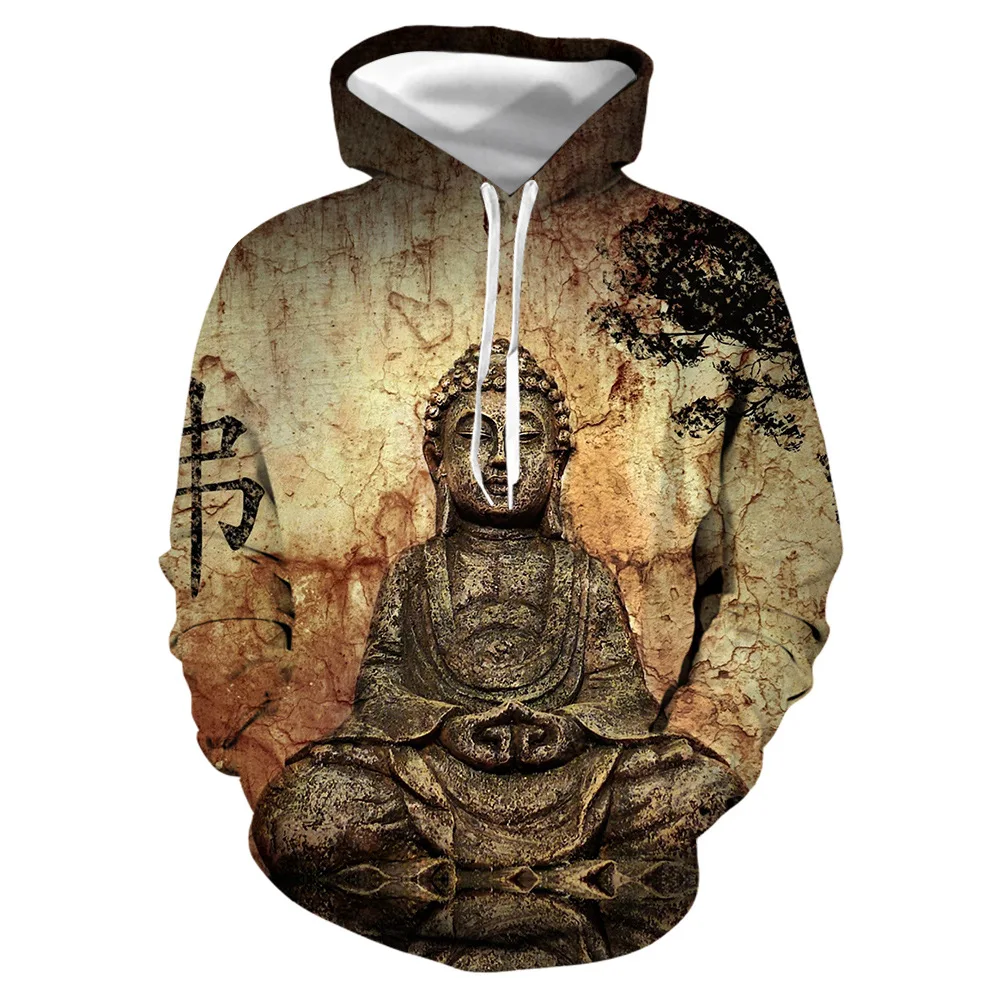 Унисекс Будда 3D цифровой принт свободный свитер с капюшоном пуловеры для женщин