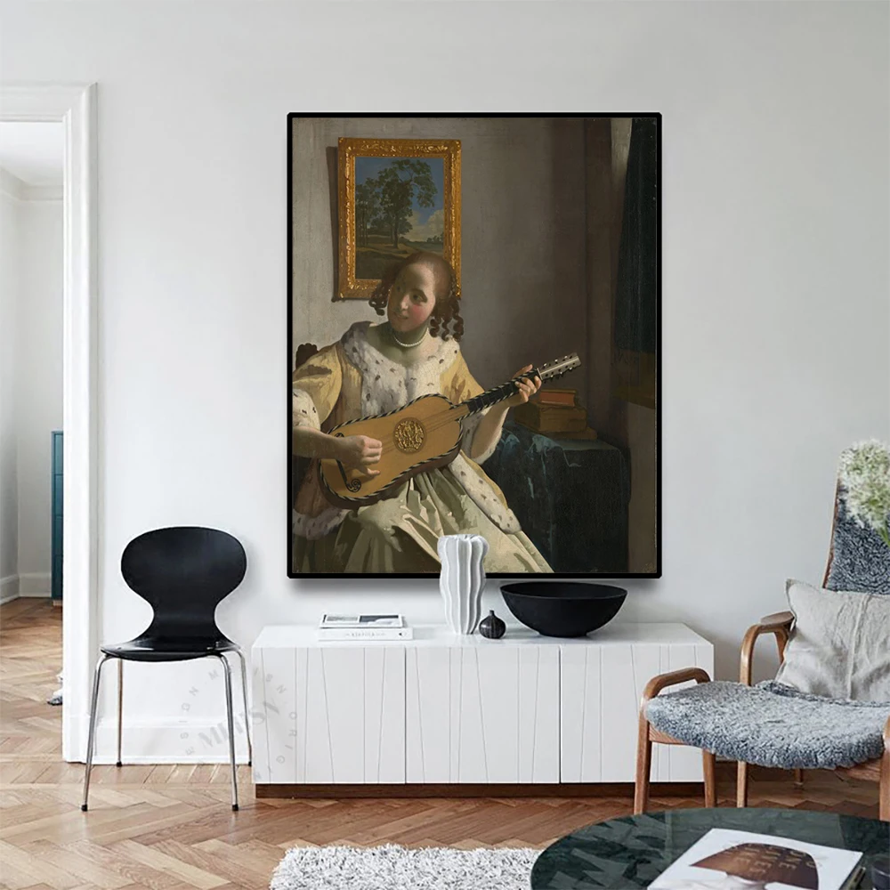 

Cassisy Canvas Oil Painting《Guitar Player》Johannes·Vermeer Art Poster Picture Wall Decor Modern Home Decoration For Living room