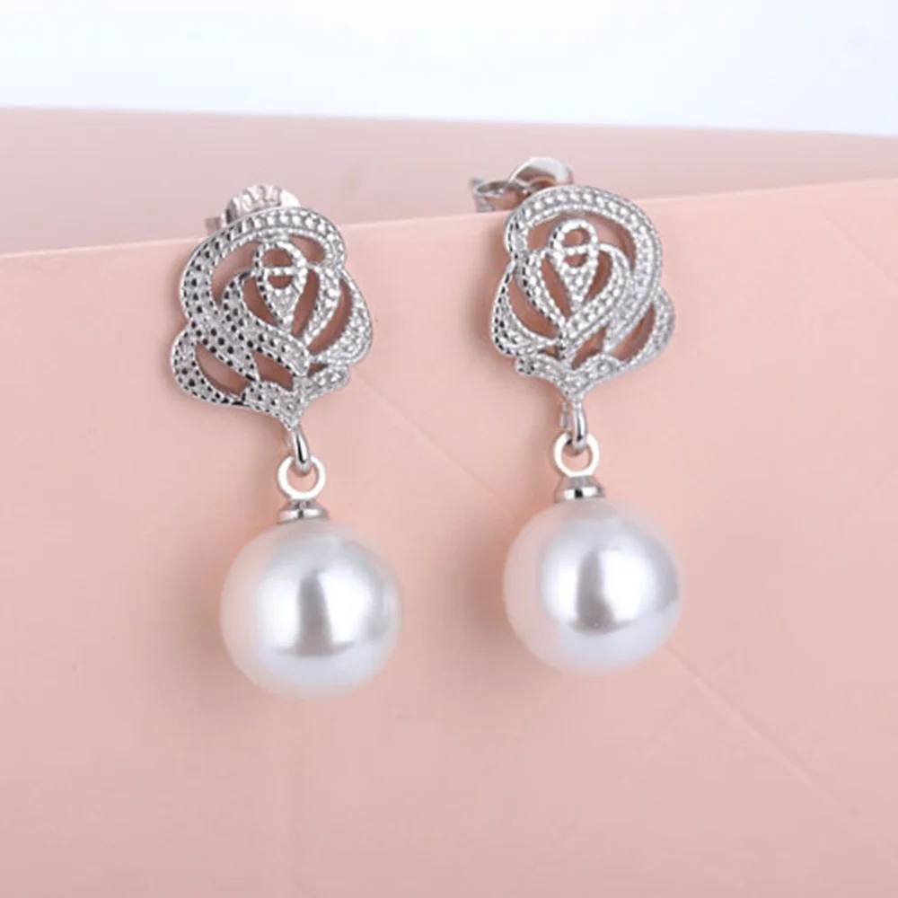 

Luxury 925 Sterling Silver Women Jewelry New Fashion Earrings Flower Pearl Dangle Stud Earing Vintage Charm Girls Gifts