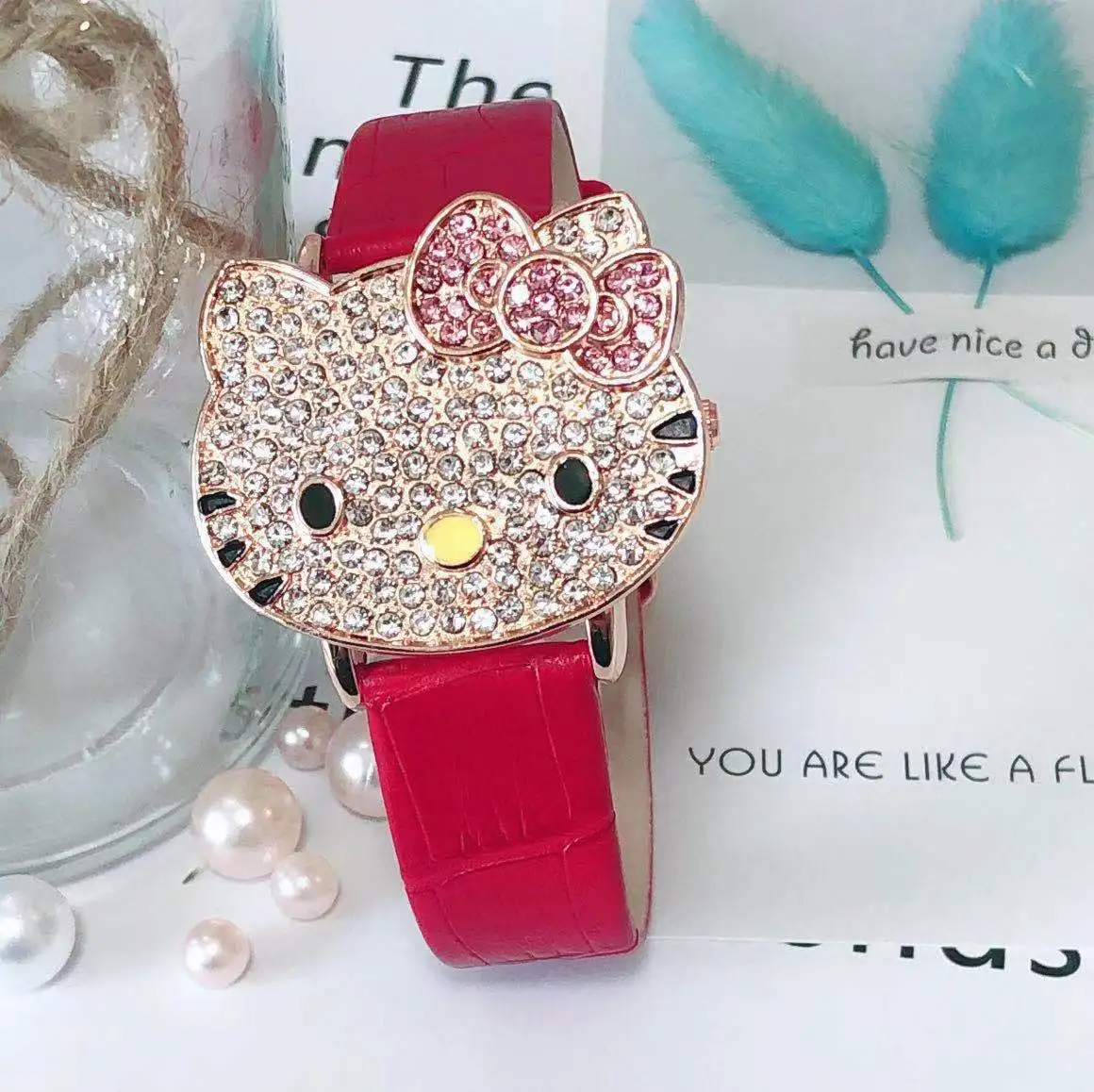 New cartoon children's watch girl student cute clamshell cat diamond wristwatch cute electronic kid watches birthday gift clock enlarge
