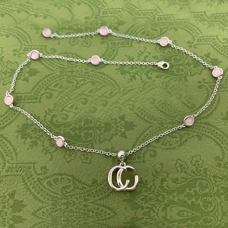 

Ag 925 Sterling Silver Pink turquoise Men And Women Couple Luxury Brand Temperament Retro Necklace Trend Party Girlfriend Gift