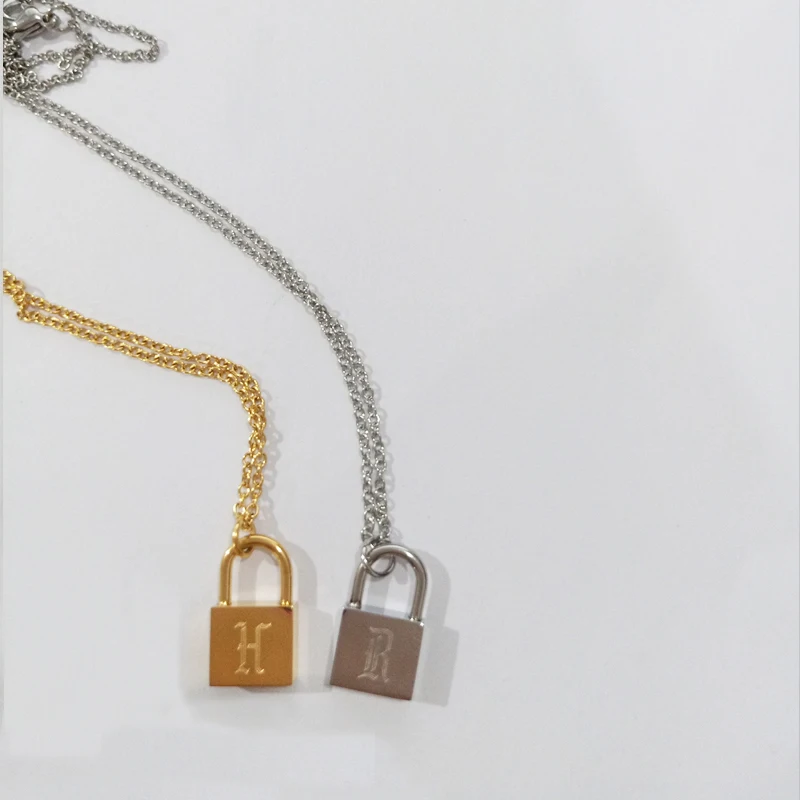 

Initial Necklace For Women Vintage Gold stainless steel Lock Necklace Old English Font Letter Pendent Chains Women Birthday Gift
