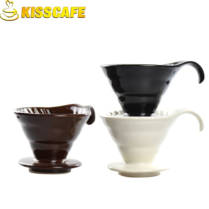 

Ceramic Coffee Dripper Engine V60 Style Coffee Drip Filter Cup Permanent Pour Over Coffee Maker Separate Stand for 1-2 Cups