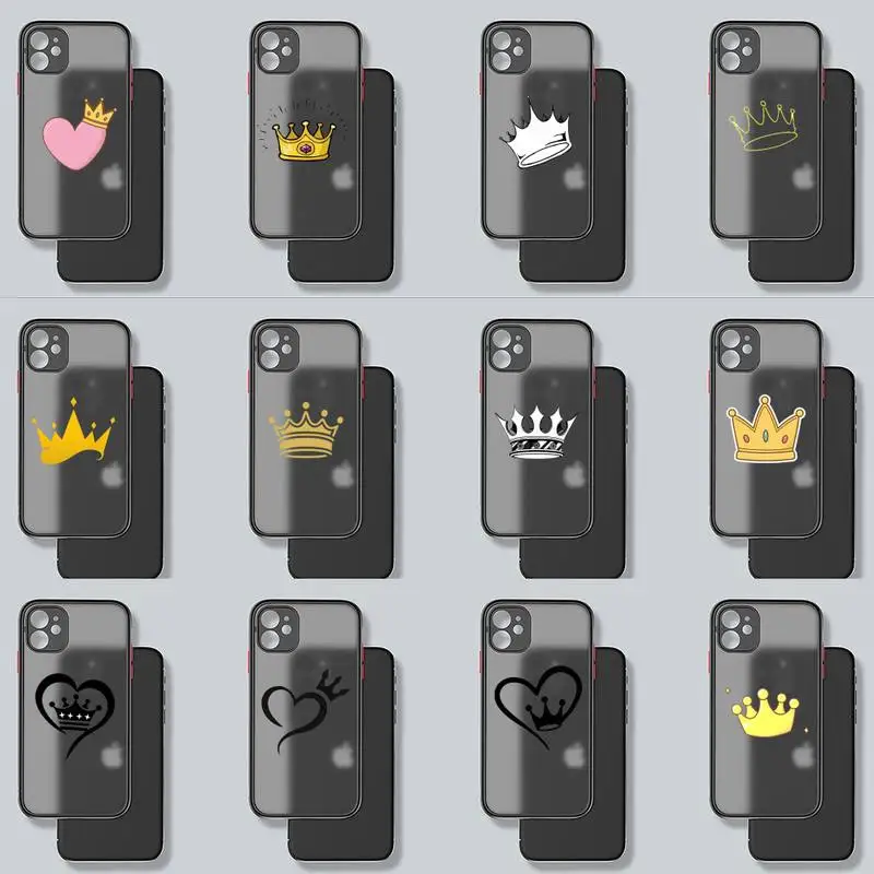 

Crown Power Cartoon Phone Case Black Color Matte Transparent For iPhone 13 12 11 Mini Pro Max X XR XS 7 8 Plus Cover Funda