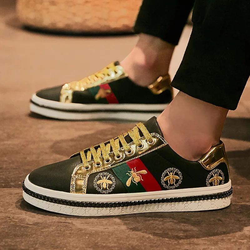 

Bee Embroidery Men's Shoes Casual Shoes Comfortable Outdoor Low Flats Couple Glitter Skateboard Sneakers Zapatos De Hombre