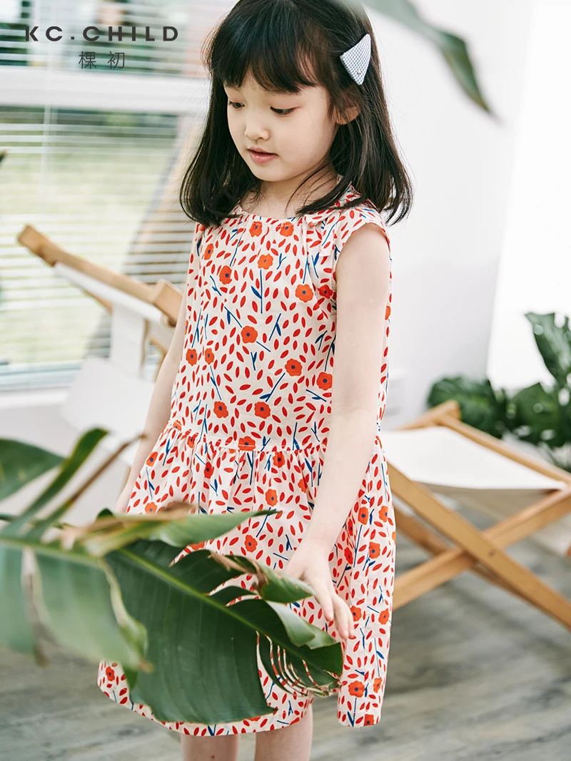 KC.Child/Новинка 2020 г. Платье для девочек с красным цветком Хлопковое платье Летнее