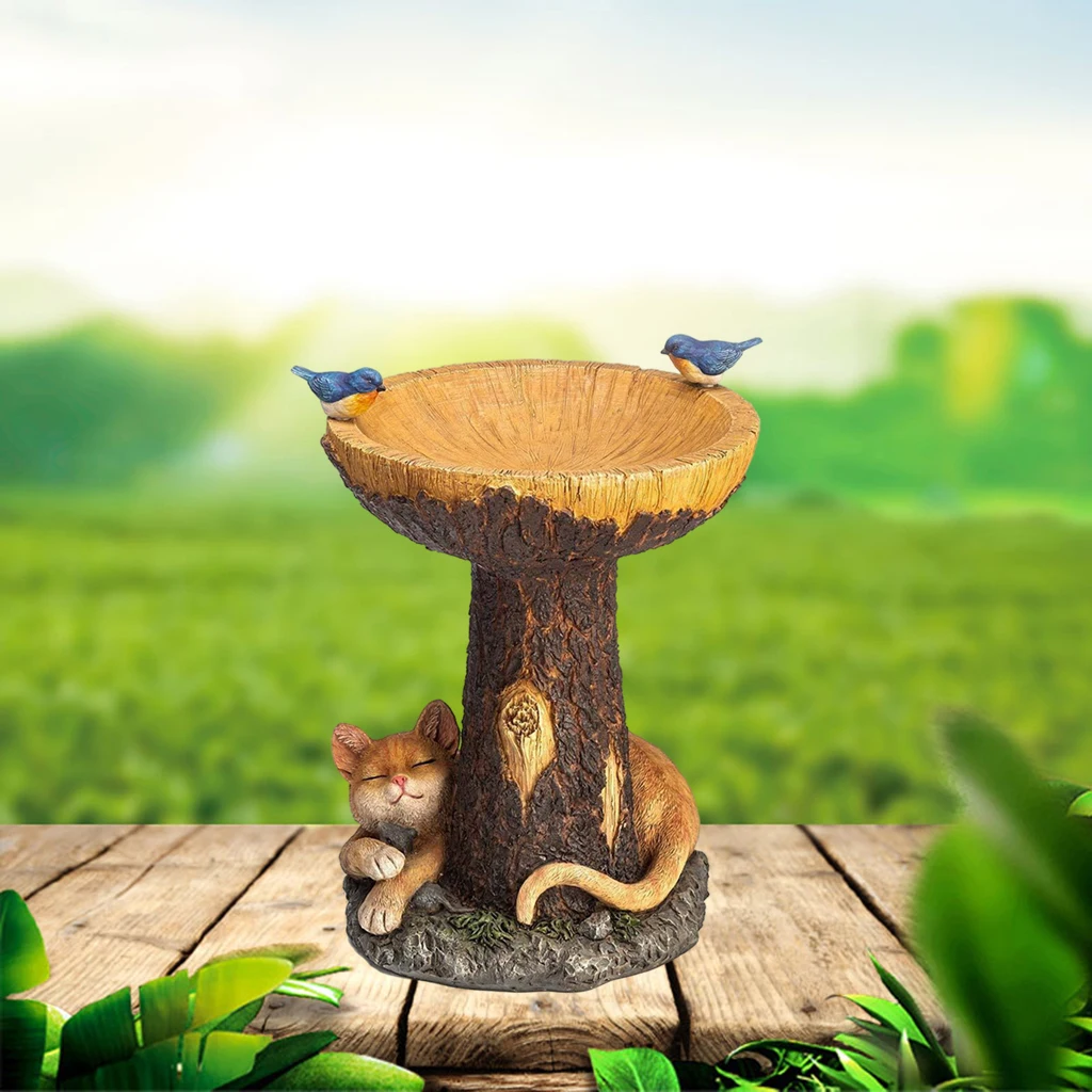 

Resin Bird Bath Outdoor Garden Decoration Ornament Birdbath with Pedestal Retro Courtyard Wild Birds Feeder Try