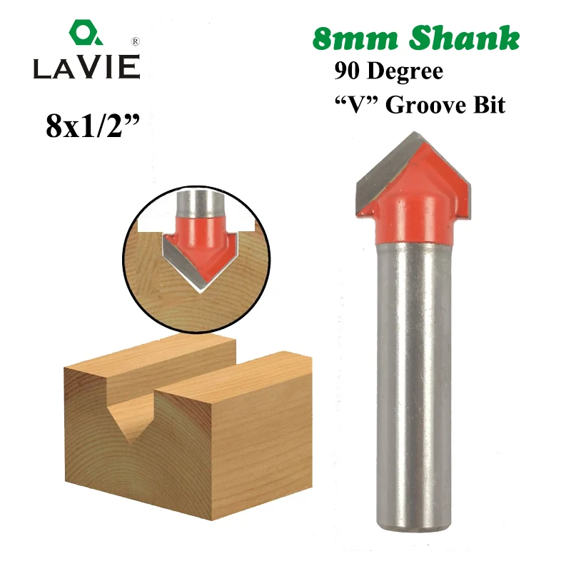 

LA VIE 1pc 8mm Shank 90 Degree V Groove Bit 1/2 Inch CNC Engraving Solid Router Bit Carbide Milling Cutter Wood Drilling MC02019