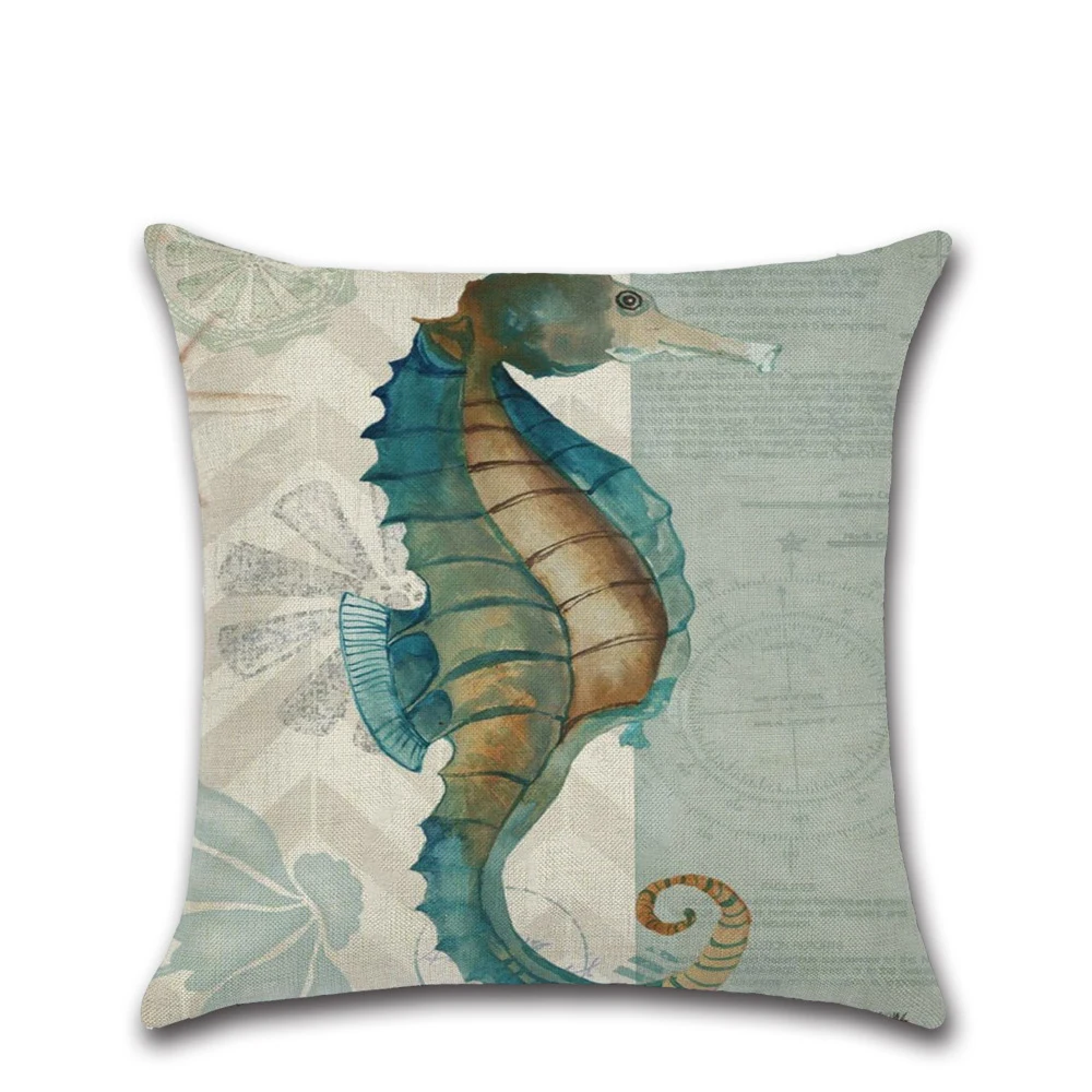 Льняная наволочка декоративный чехол для подушки с рисунками морских животных и