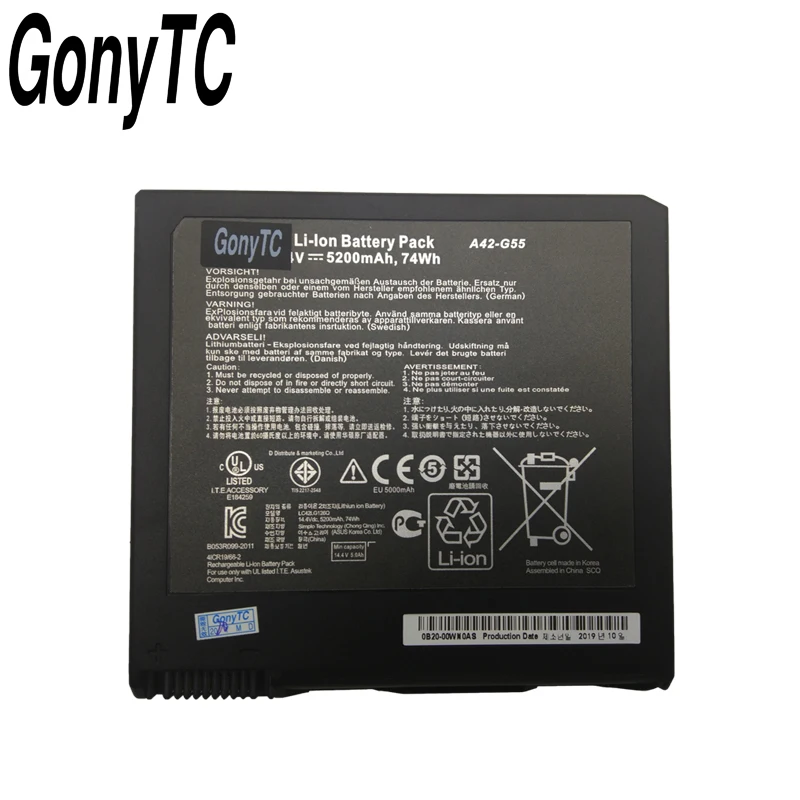 GONYTC 14 4 V 5200 мА/ч 74Wh A42-G55 новый оригинальный Аккумуляторный блок для ноутбука ASUS G55