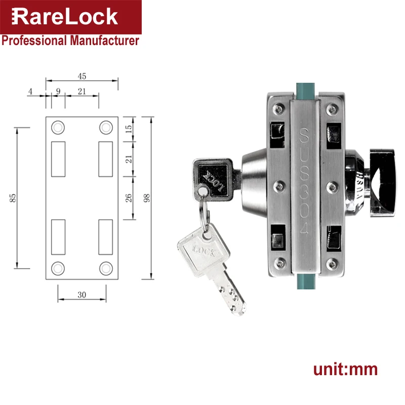 Rarelock раздвижные двери замок SUS304 для стеклянной офисной двери ванной комнаты балкона женское платье магазин домашней безопасности Оборудование DIY MMS487 ii