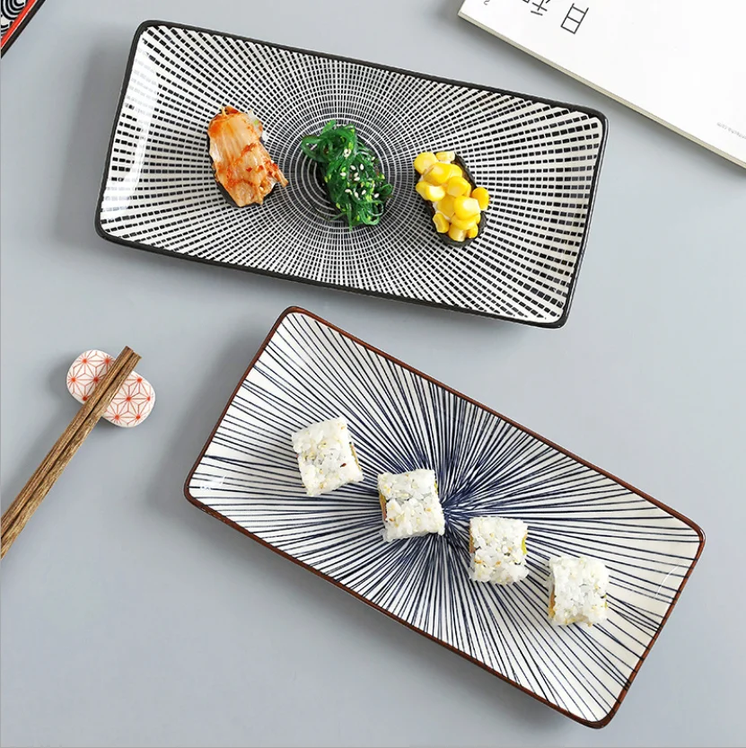 Japanese Style Sushi Plate Creative Underglaze Color Rectangular Ceramic Plate home Western Dish Serving Dishes Dinner Plates