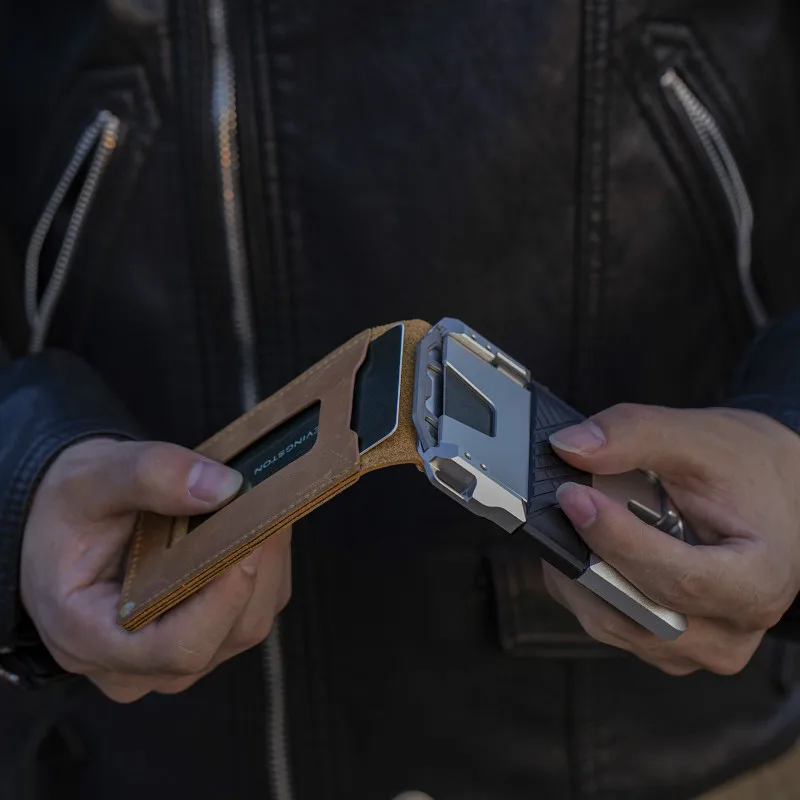 Кожаный чехол для кредитных карт с RFID-блокировкой чехол-кошелек из титана и