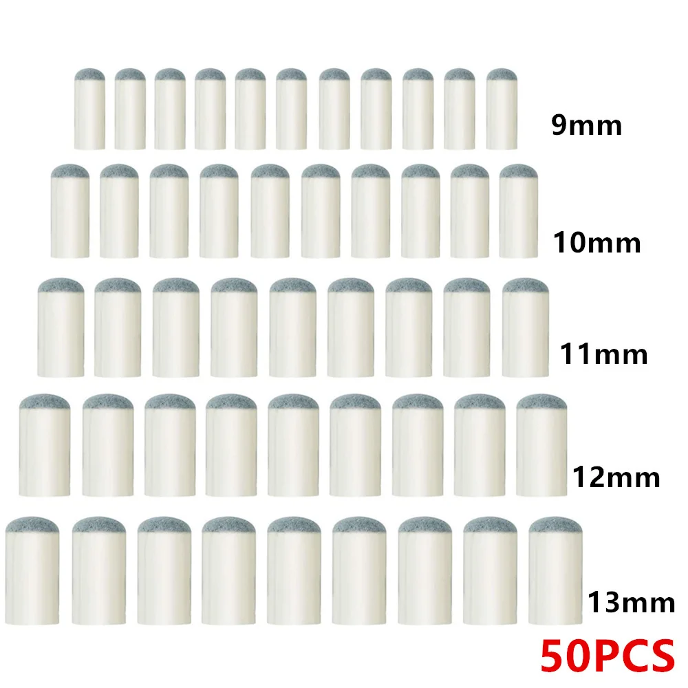 

50pcs Plastic Grey Cue 9/10/11/12/13mm Billiards Cue Tips Pool Cue Stick Billiard Snooker Accessories