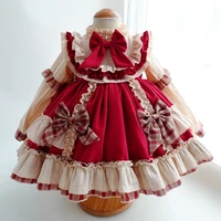 children dress for girls 2021 baby little girls long sleeve red vintage lolita princess christmas dresses kids vestido clothes