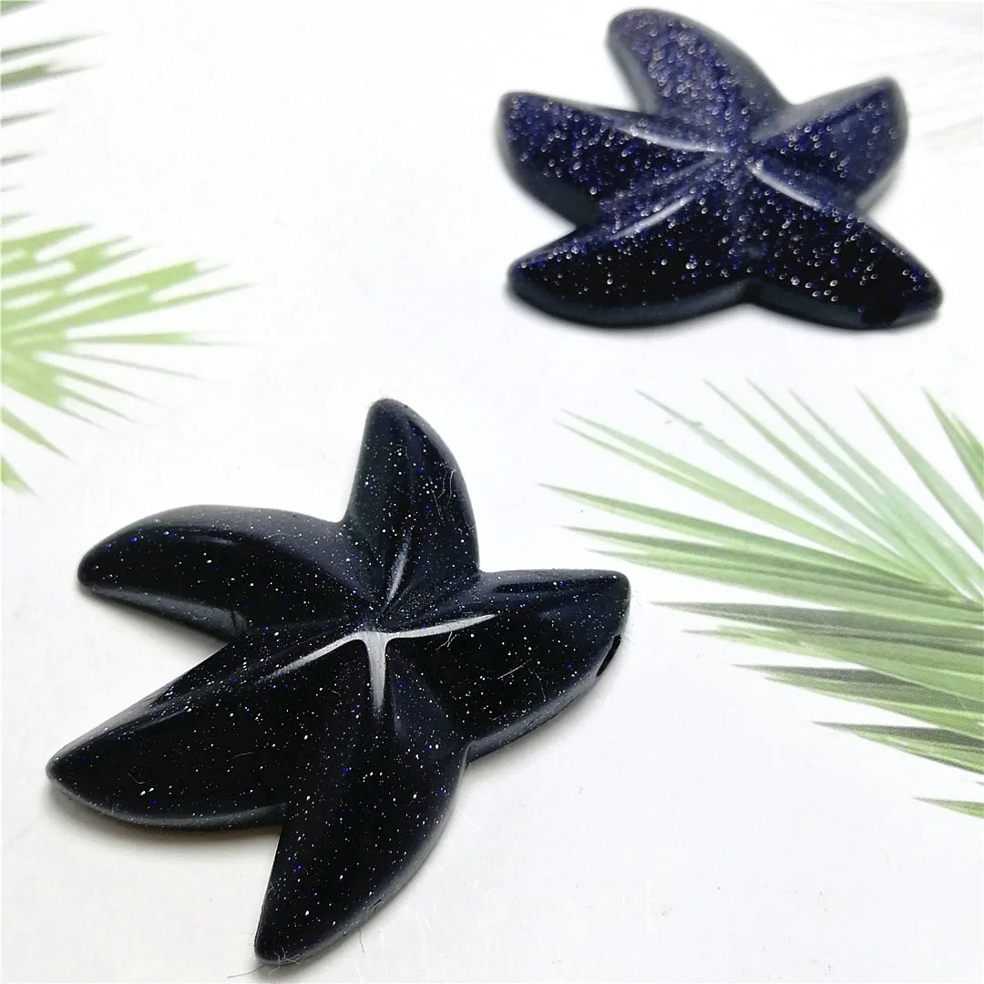 

1pcs 30mm Natural Beautiful Natural Blue Sand Crystal Stones Carving Starfish Statue Carved Crystal Figurine Decoration Gifts