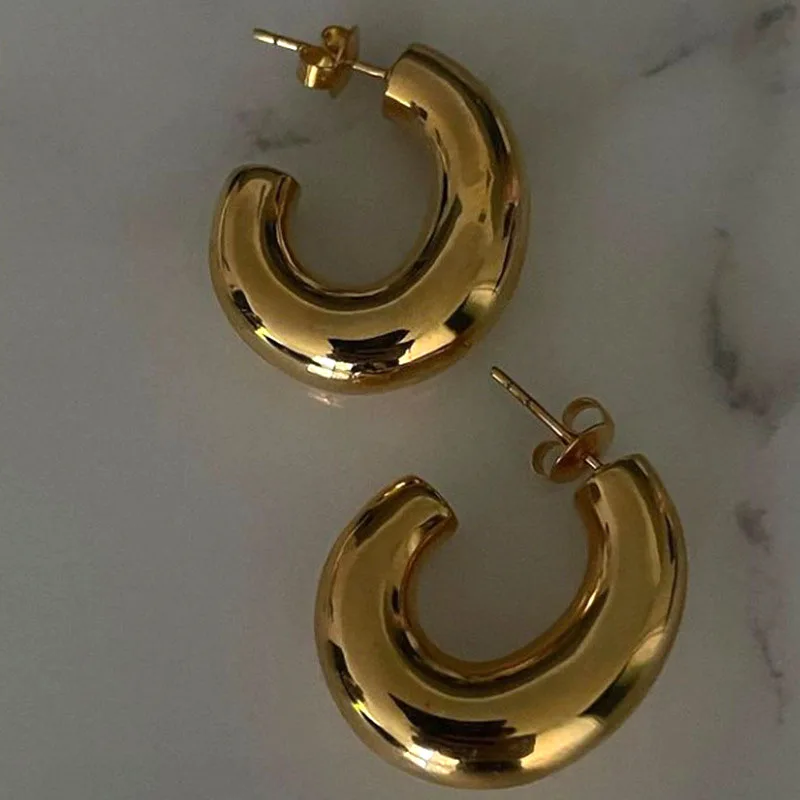 Oval chunky hoop earrings for women stainless steel hoop earrings 2022 lightweight empty inside minimalism jewelry bold