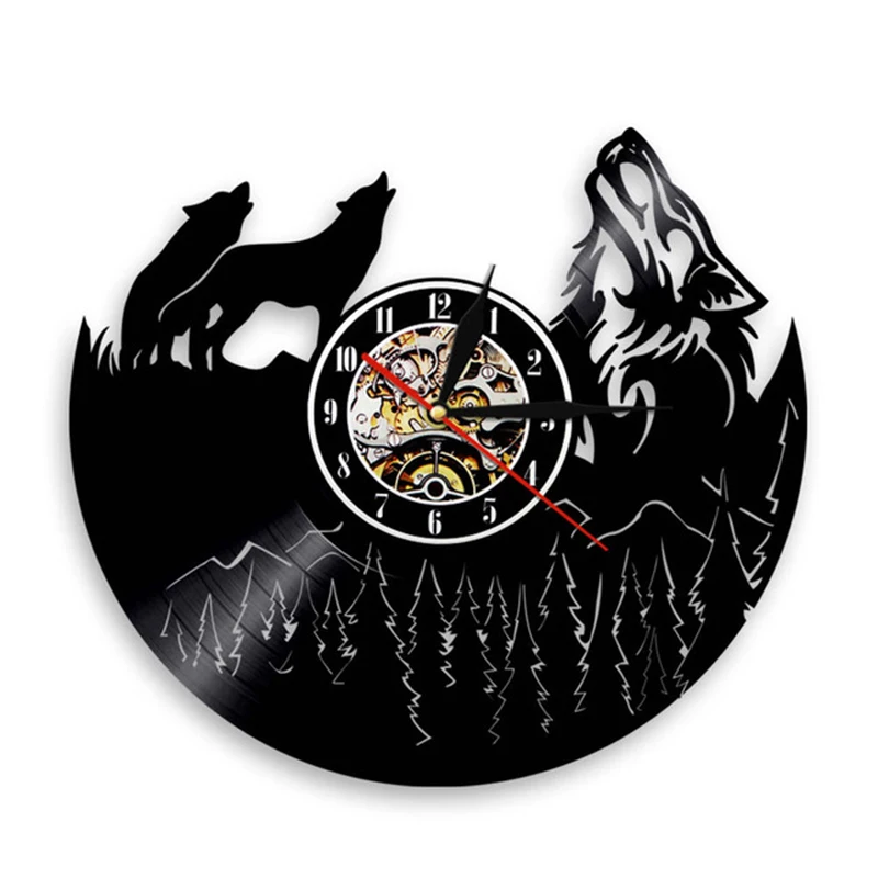 

Decorative Clock Modern Wolf Watch Wolf Wall Clock Howling Wolf Wall Art Vintage Vinyl Record Clock Wildlife Gift Wolf Lovers