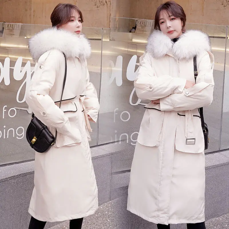 

Парка женская зимняя, с большим шерстяным воротником, цвет белый, зима размера плюс