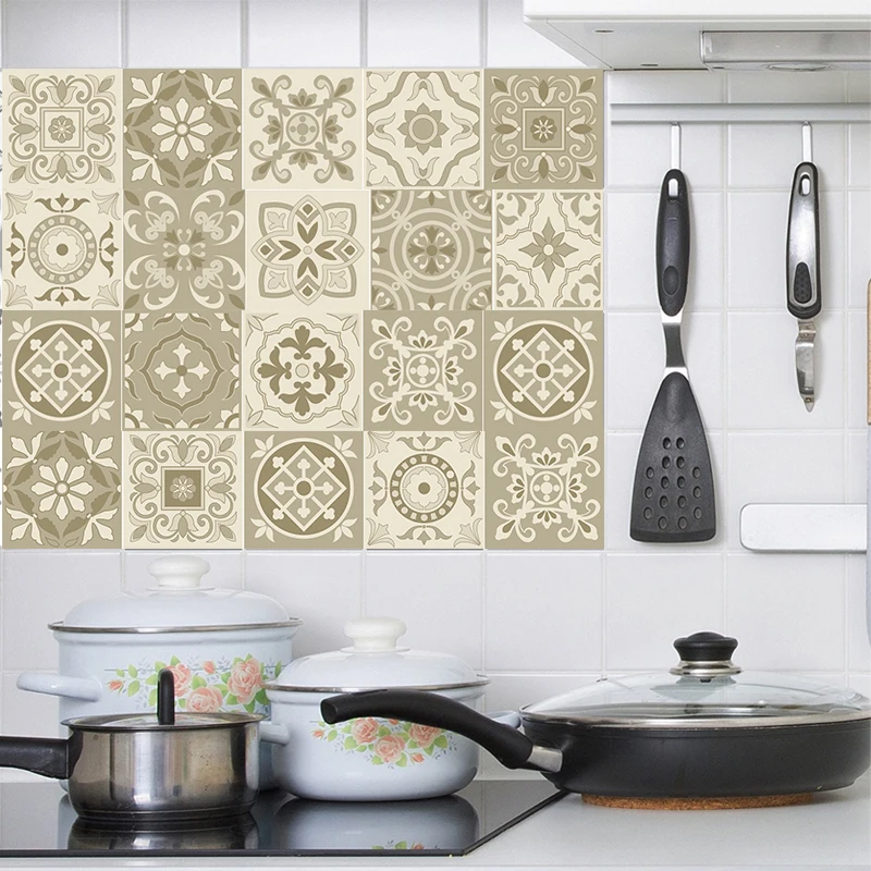 

Retro Tiles Wall Stickers for Bathroom Tile Stickers Decor Adhesive Waterproof PVC Wall Stickers Kitchen Backsplash Waist Line